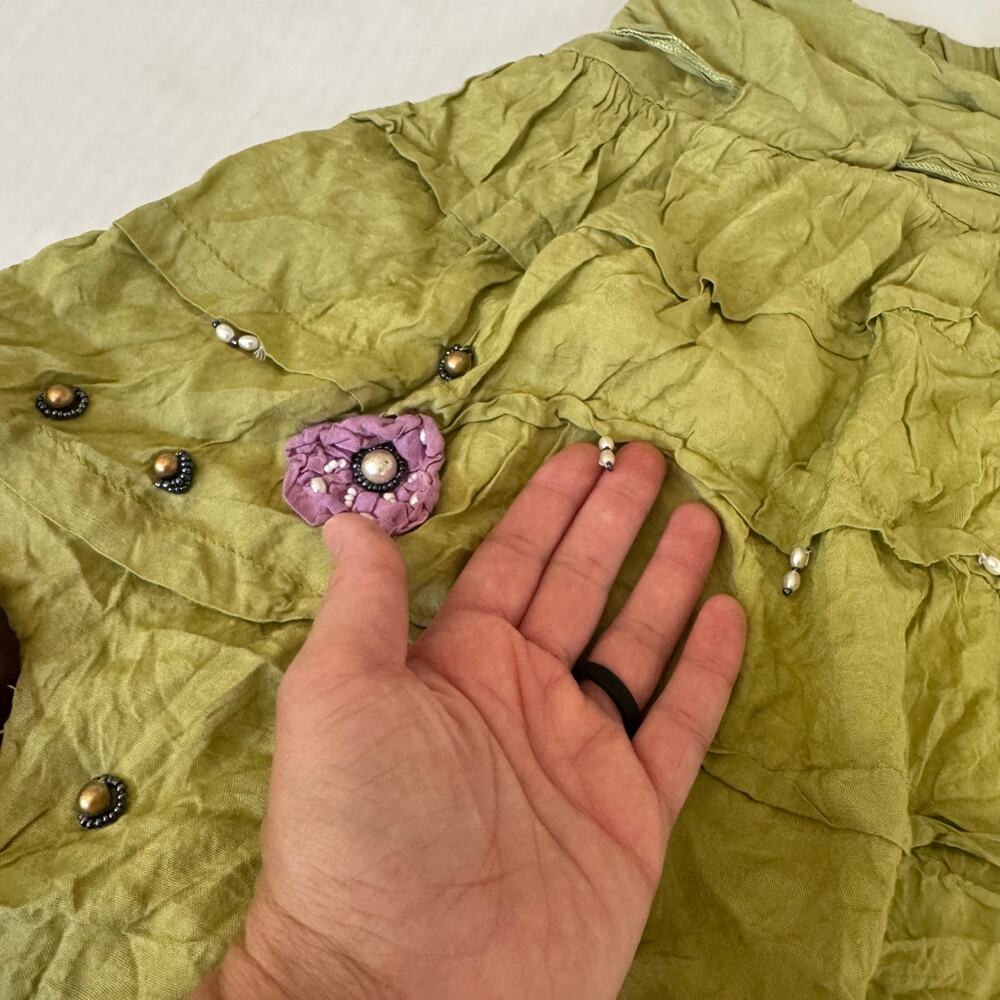 Beaded Small Green skirt Boho cottegecore flowy whimsy fairycore embroidered - Picture 4 of 13